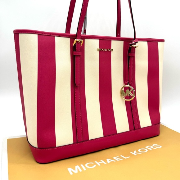 Michael Kors Large Jet Set Travel TZ Shoulder Tote Bag Electric Pink Multi - Picture 3 of 11